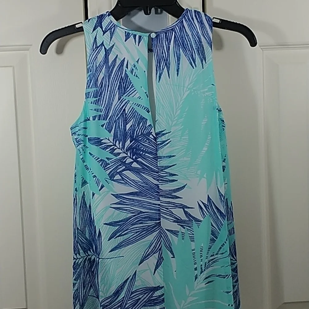 Calvin Klein Sleeveless Trapeze Dress Blue Palm Print Sz 4 - Picture 10 of 15